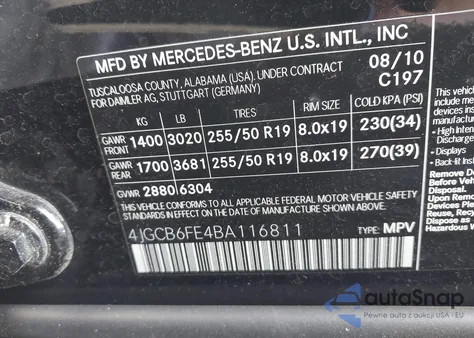2011 Mercedes-Benz R 350 4Matic from USA, damaged, VIN 4JGCB6FE4BA116811